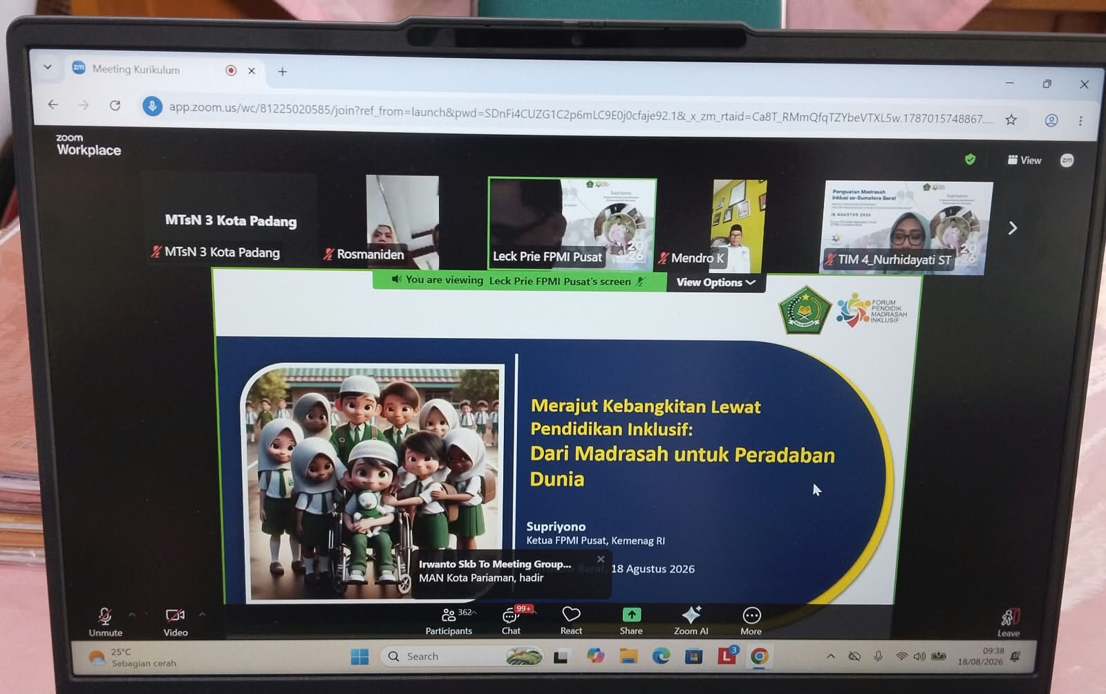 Wujudkan Madrasah Ramah Anak, ASN MTsN 3 Kota Padang Ikuti Zoom Penguatan Madrasah Inklusi se-Sumbar